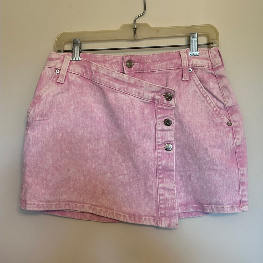 Celebrity Pink faded pink denim mini skirt silver button trim size small